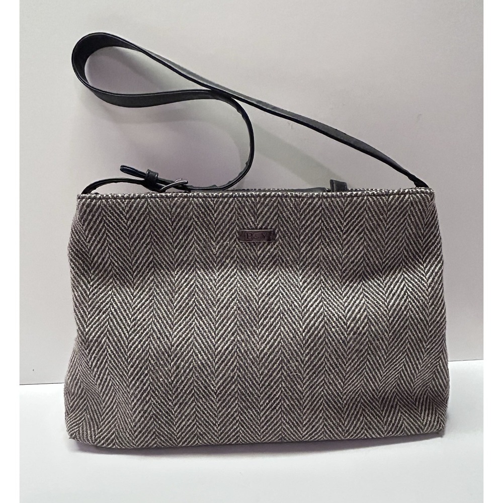 Vintage Prestige & York Herringbone Tweed Shoulder Bag Gray Black Y2K Purse